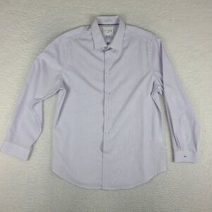 C-Lab NYC Shirt Mens Large 16 32/33 Purple Blue 4 Way Stretch Dress Button Up *